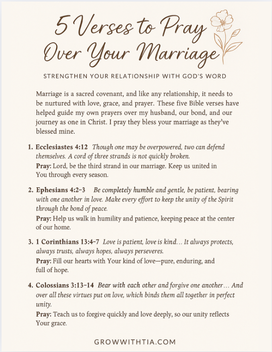 Free printable 5 Bible verses to pray over your marriage