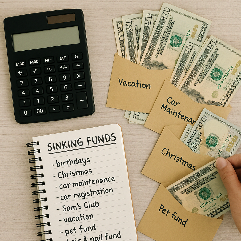 Sinking Funds Photo Setting up sinking funds with calculator and budget planning tools